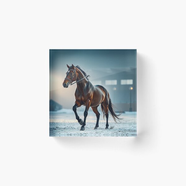 Item preview, Elegant Horse Prancing in Snowy Arena designed and sold by IntelliMindDesigns.