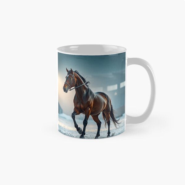 Item preview, Elegant Horse Prancing in Snowy Arena designed and sold by IntelliMindDesigns.