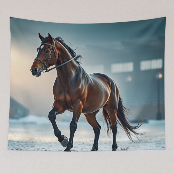 Item preview, Elegant Horse Prancing in Snowy Arena designed and sold by IntelliMindDesigns.