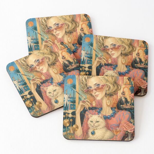 Item preview, Madame Chic at the White Cat - French Riviera, Art Deco, Retro Glamour, Martini designed and sold by Natalia-Vlad.