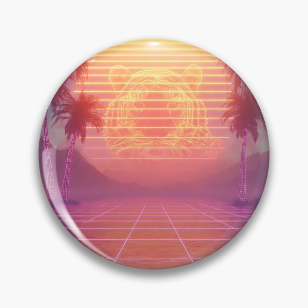 Item preview, 80s retrowave sunset over a neon grid ocean with neon tiger designed and sold by wallpapersarts.