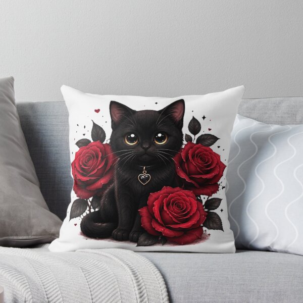 Item preview, Black Cat & Red Roses | Gothic Floral Cat | Romantic Cute Feline Design designed and sold by AstraDrip Studio.
