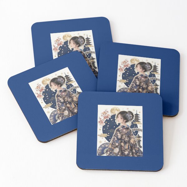 Item preview, Blue kimono lady - kawaii version designed and sold by Japanese Vibes.