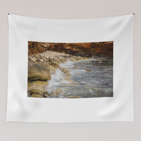 Item preview, Crashing Ocean Waves Over Rocky Shoreline With White Foam Splash And Textured Rocks designed and sold by Nmallia.