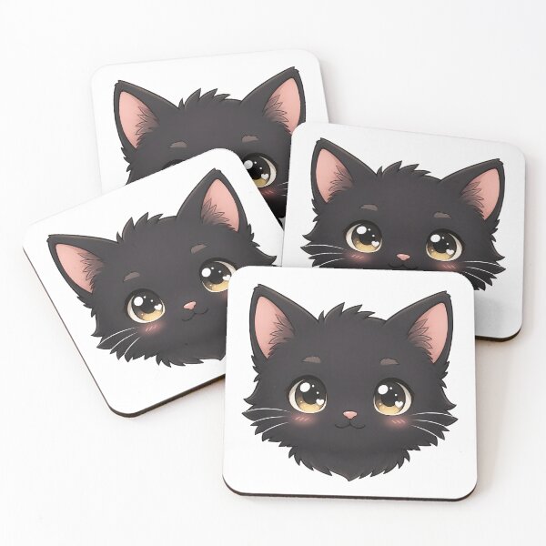 Item preview, Cute Kawaii Black Cat Head – Pastel Anime Kitten designed and sold by nocturnastore.