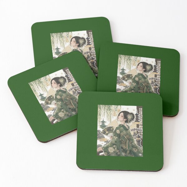Item preview, Green kimono lady - kawaii version designed and sold by Japanese Vibes.