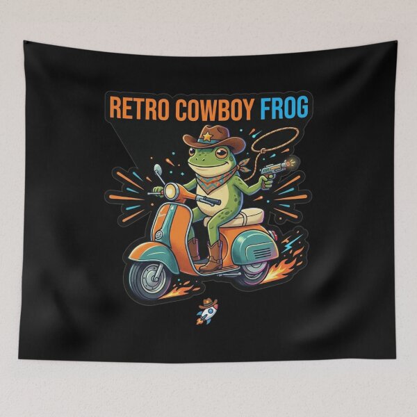 Item preview, Retro Cowboy Frog on Scooter Vintage Art. designed and sold by TrendForge.