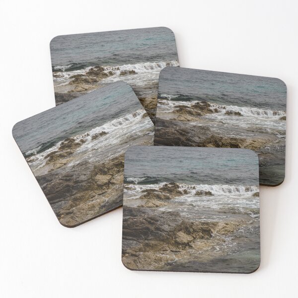 Item preview, Crashing Ocean Waves Over Rocky Shoreline With White Foam Splash And Textured Rocks designed and sold by Nmallia.