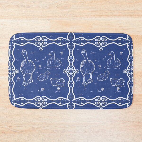 Item preview, Duck family doodle in vintage blue and white designed and sold by Catphonesoup.