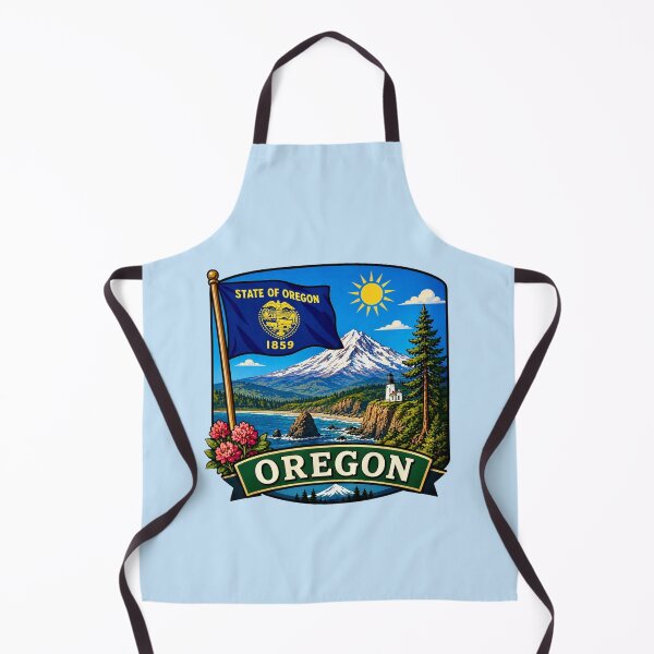 Item preview, Oregon with Flag, Coastline and Mountain Landscape designed and sold by Myra365Art.