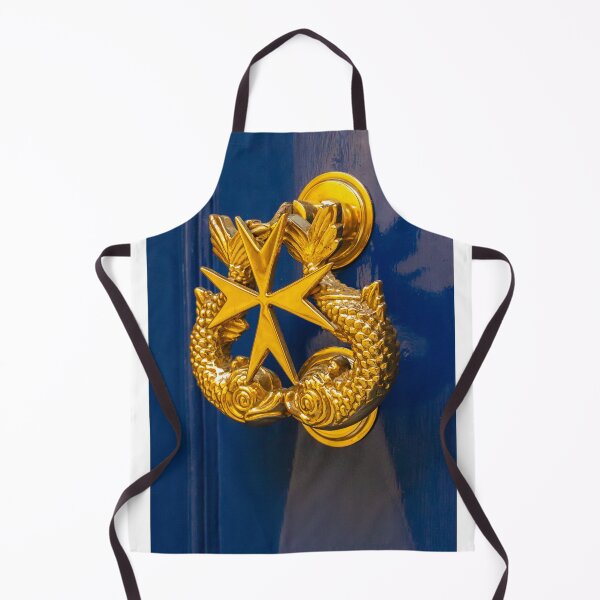 Item preview, Golden Maltese Cross Door Knocker On Glossy Blue Door With Ornate Dolphin Motifs designed and sold by Nmallia.