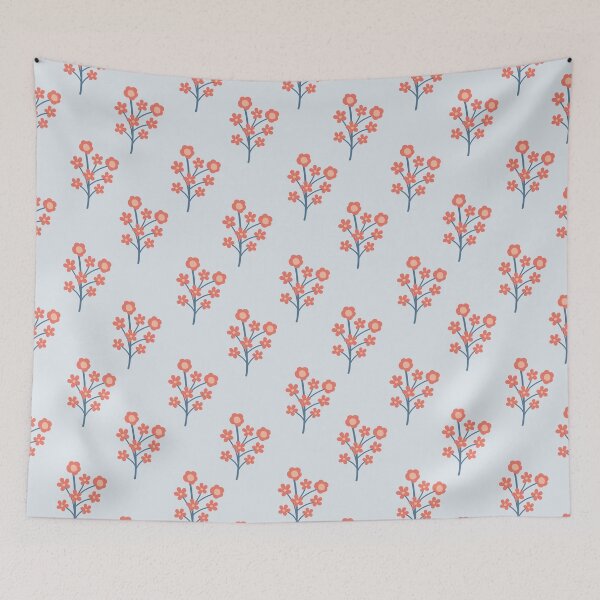 Item preview, Coral Blossom Sprigs on Misty Blue Pattern designed and sold by Kozee.