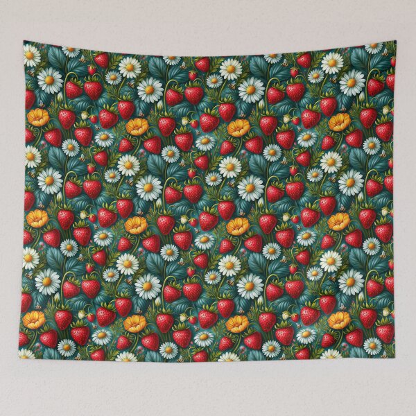 Item preview, Bright Pattern- Strawberries, Flowers and Bees designed and sold by Gypsykiss.