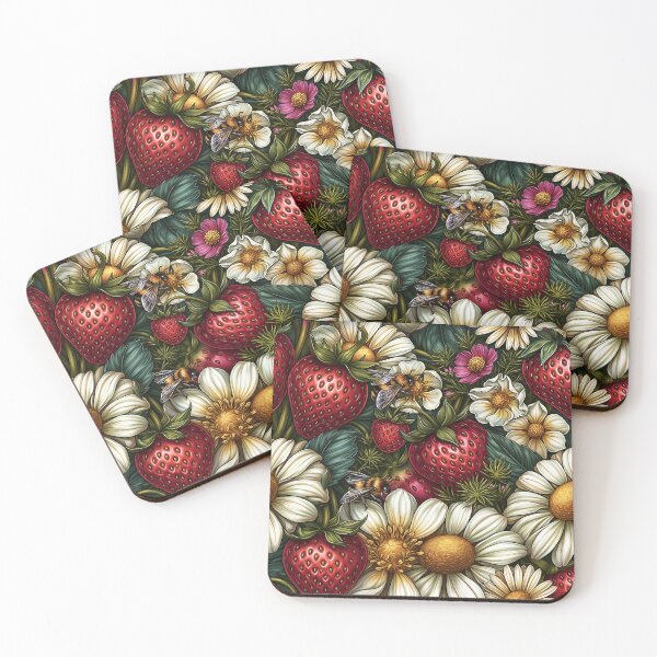 Item preview, Bright Pattern- Strawberries, Flowers and Bees 2 designed and sold by Gypsykiss.
