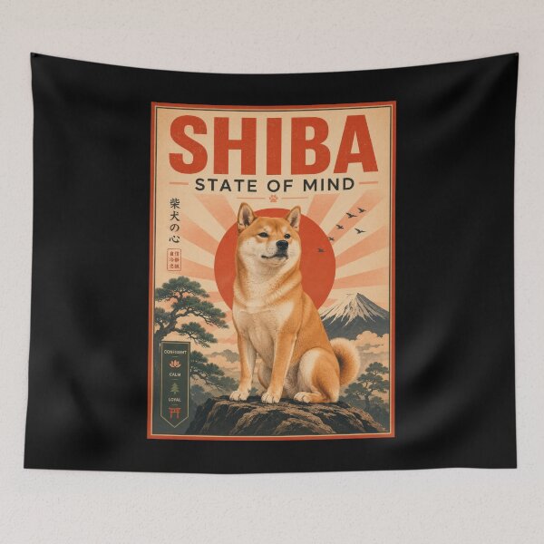 Item preview, Shiba State of Mind Vintage Dog Poster designed and sold by Sketchlegacy.