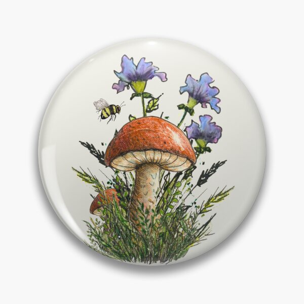 Item preview, Porcini Mushrooms and Purple Flowers, Bee designed and sold by JoyfulWhimsy.