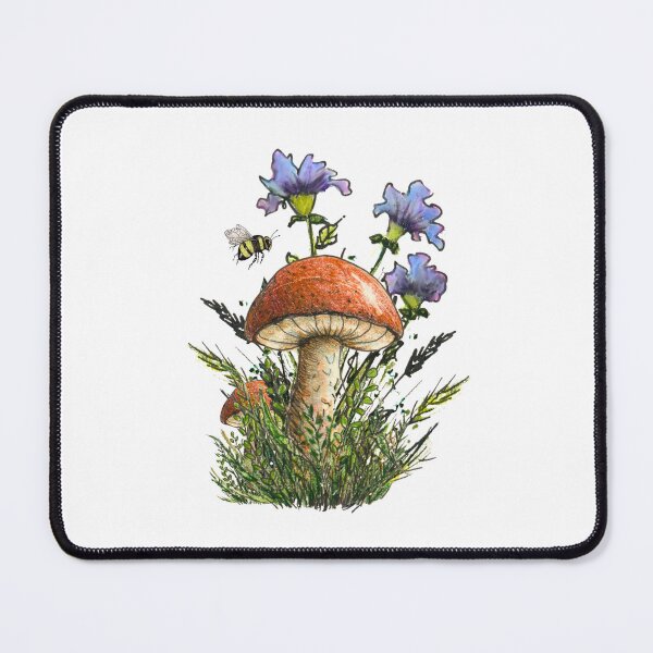 Item preview, Porcini Mushrooms and Purple Flowers, Bee designed and sold by JoyfulWhimsy.