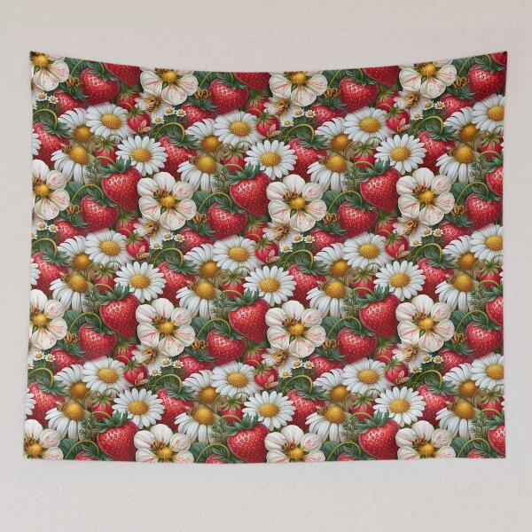 Item preview, Bright Pattern- Strawberries, Flowers and Bees 4 designed and sold by Gypsykiss.