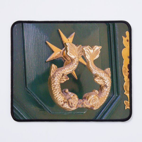 Item preview, Ornate Gold Door Knocker On Dark Green Wood Door With Star Motif And Antique Keyhole designed and sold by Nmallia.