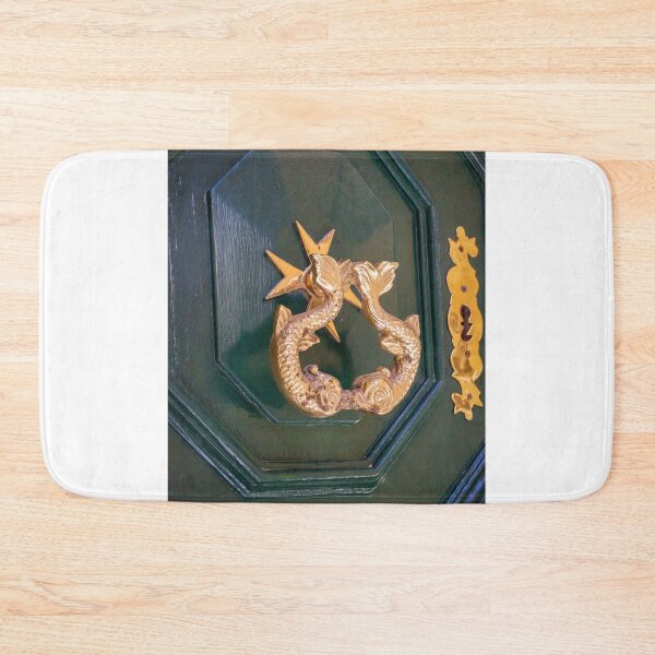 Item preview, Ornate Gold Door Knocker On Dark Green Wood Door With Star Motif And Antique Keyhole designed and sold by Nmallia.