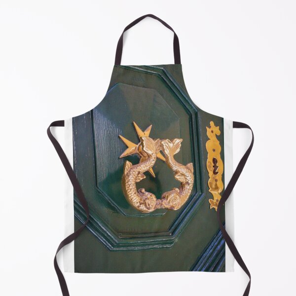 Item preview, Ornate Gold Door Knocker On Dark Green Wood Door With Star Motif And Antique Keyhole designed and sold by Nmallia.