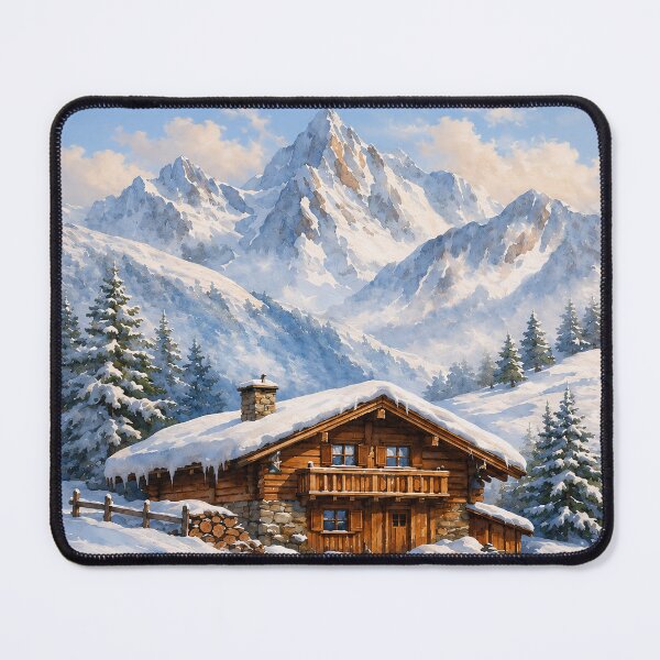 Item preview, Snowy Mountain Chalet: Winter Wonderland Retreat Painting designed and sold by Fantabuloustef.