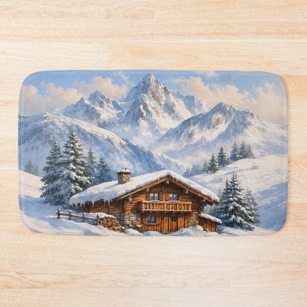 Item preview, Snowy Mountain Chalet: Winter Wonderland Retreat Painting designed and sold by Fantabuloustef.