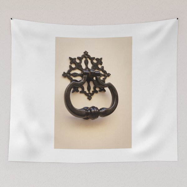 Item preview, Black Antique Door Knocker On Cream Door With Ornate Iron Backplate Vintage Detail designed and sold by Nmallia.