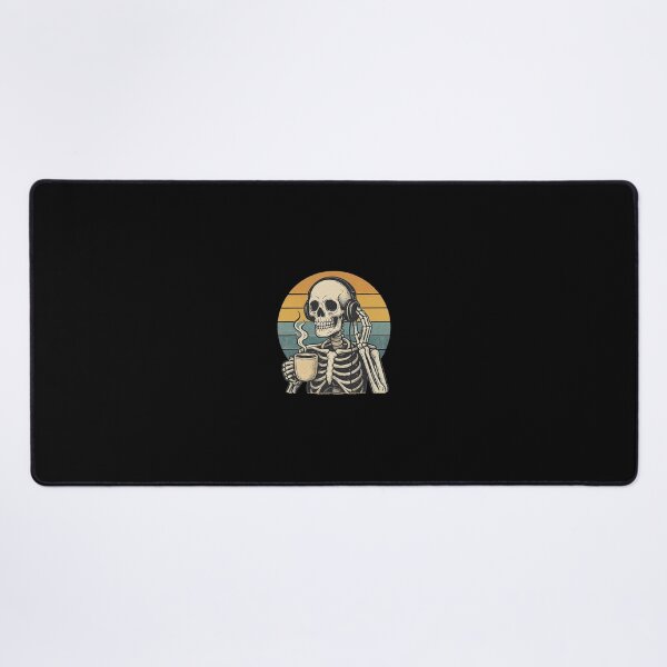Item preview, Skeleton Drinking Coffee with Headphones - Retro Sunset Illustration designed and sold by UrbanCanvas 111.