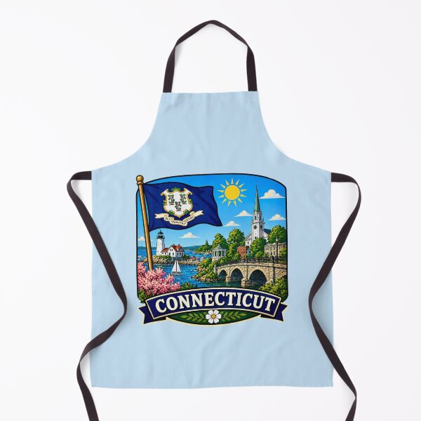 Item preview, Connecticut with Flag, Coastal Town and Lighthouse designed and sold by Myra365Art.