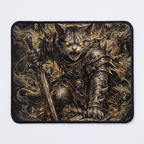 Item preview, Dark Fantasy Cat Warrior – Gothic Battle Cat with Skull Smoke designed and sold by Cotton-Vibe.