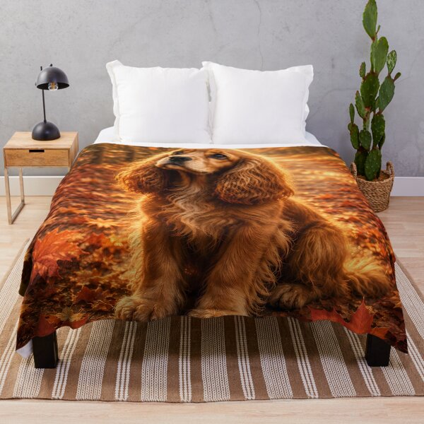 Item preview, Autumn Light Cocker Spaniel Puppy – Cozy Fall Forest Dog Art designed and sold by ManJiangHong.