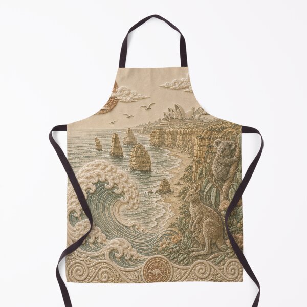 Item preview, Australia Coastal Relief Landscape Art Print | Great Ocean Road, Sydney Opera House, Kangaroo & Koala Wall Art designed and sold by TheSlowShore.