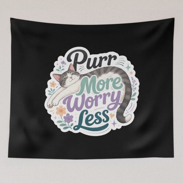 Item preview, Purr More Worry Less Cozy Cat Sticker  designed and sold by Sketchlegacy.
