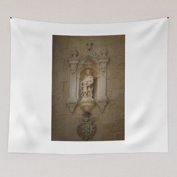 Item preview, Weathered Madonna And Child Statue In Ornate Stone Shrine On Historic Church Wall designed and sold by Nmallia.