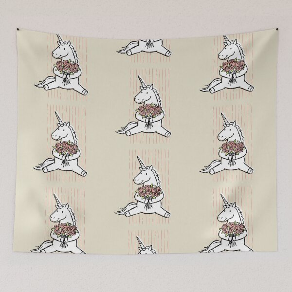 Item preview, Cute White Unicorn and Bouquet of Pink Roses Drawing designed and sold by TackyTime.