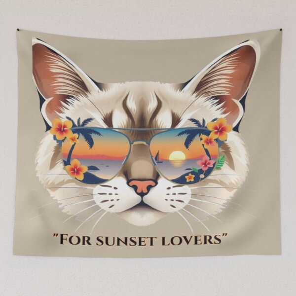 Item preview, Cool Cat wearing Sunglasses with Tropical Sunset Graphic designed and sold by Tama-sirth.