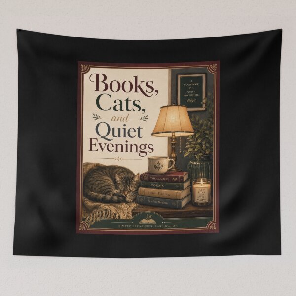 Item preview, Books Cats and Quiet Evenings Cozy Cat Poster  designed and sold by Sketchlegacy.