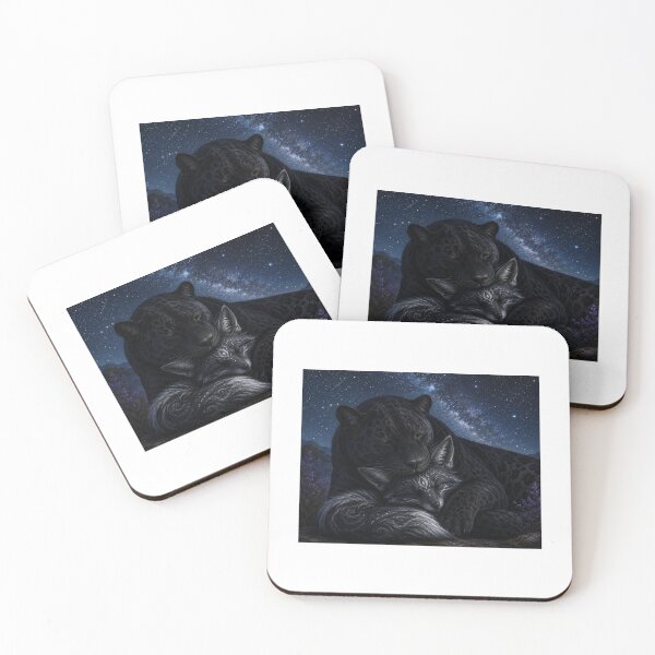 Item preview, Celestial Bond Under the Stars | Midnight Fox & Black Panther Fantasy Art designed and sold by Singing Life's Chords Studio.