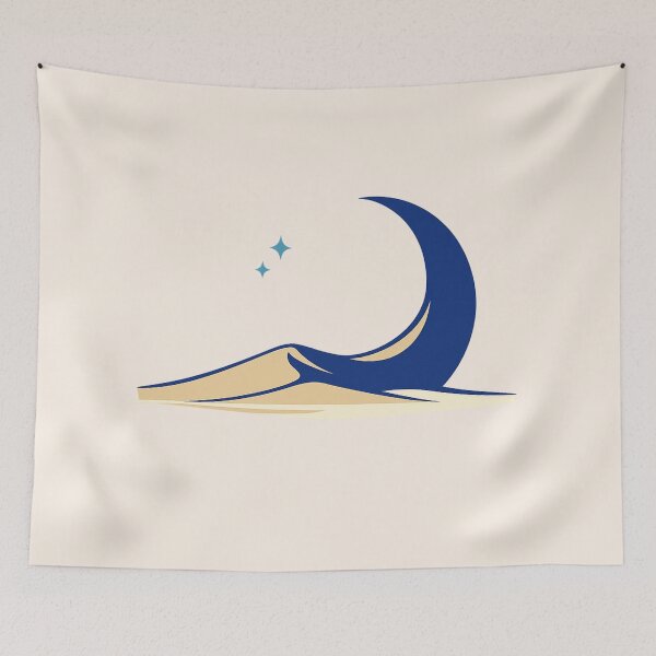 Item preview, Minimalist Desert Dunes Crescent Moon Surreal Line Art designed and sold by Inkfino.