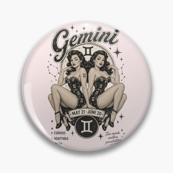 Item preview, Gemini Zodiac Twins Vintage Pin-Up Design | Retro Astrology Horoscope Gift for Gemini designed and sold by TheStephanieRome.
