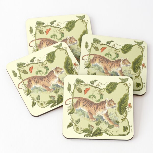Item preview, Happy Tiger and Tropical Plants Animal and Botanical Illustration  designed and sold by CanisArt.