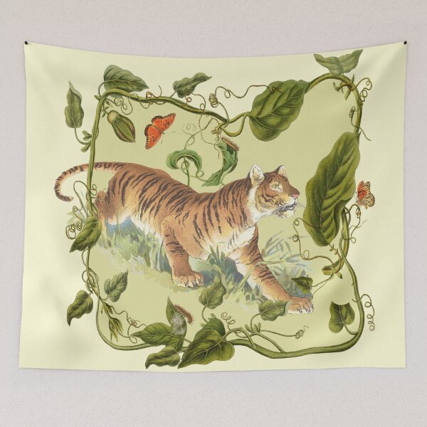 Item preview, Happy Tiger and Tropical Plants Animal and Botanical Illustration  designed and sold by CanisArt.