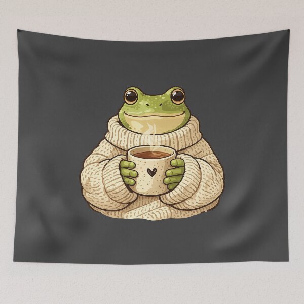 Item preview, Cozy Frog Drinking Coffee Sweater designed and sold by ubeyeart.