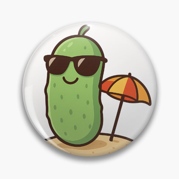 Item preview, Cute Cool Pickle On The Beach Funny Pickle Lover Summer Vacation Kawaii Cartoon Design designed and sold by Basma Designs | Funny Shirts, Stickers & Mugs.
