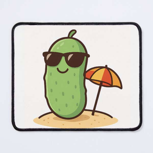 Item preview, Cute Cool Pickle On The Beach Funny Pickle Lover Summer Vacation Kawaii Cartoon Design designed and sold by Basma Designs | Funny Shirts, Stickers & Mugs.