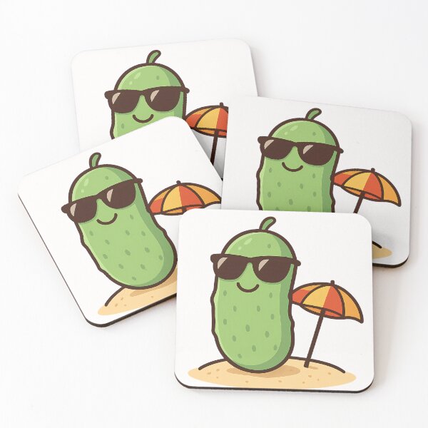 Aperçu de l'œuvre Cornichon mignon et cool sur la plage - Design kawaii cartoon amusant pour les vacances d'été des amoureux des cornichons créée et vendue par Basma Designs | Funny Shirts, Stickers & Mugs.