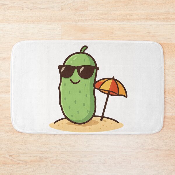 Aperçu de l'œuvre Cornichon mignon et cool sur la plage - Design kawaii cartoon amusant pour les vacances d'été des amoureux des cornichons créée et vendue par Basma Designs | Funny Shirts, Stickers & Mugs.