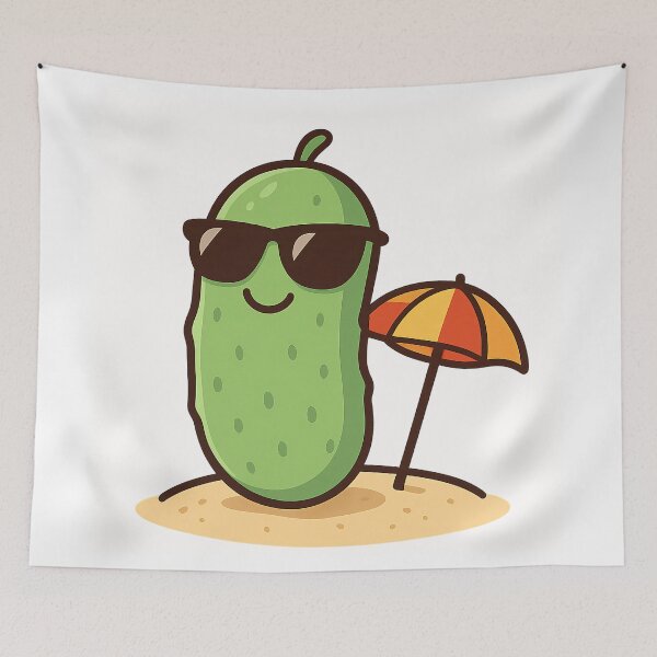 Item preview, Cute Cool Pickle On The Beach Funny Pickle Lover Summer Vacation Kawaii Cartoon Design designed and sold by Basma Designs | Funny Shirts, Stickers & Mugs.