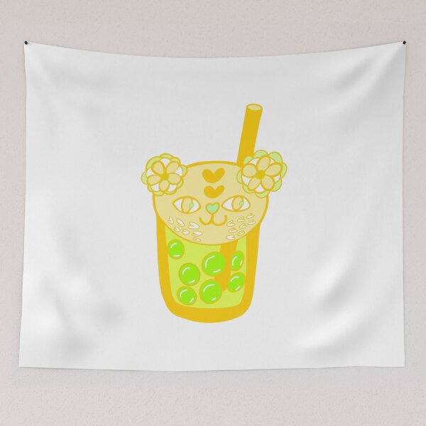Item preview, Love cat lemon yellow bubble tea doodle designed and sold by BritishDelights.